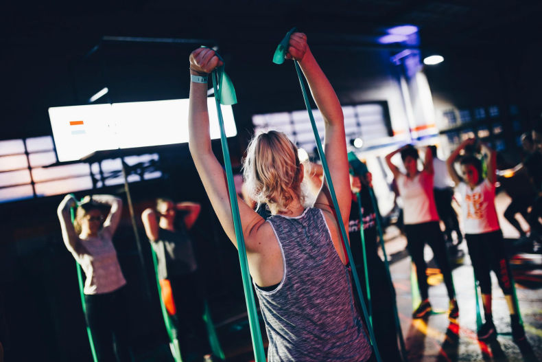 a group of people working out